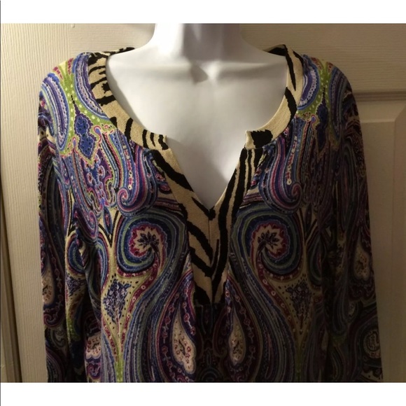 CHICOS Paisley Animal Print Sweater Purple Knit Long Tunic Length Soft Light - Picture 6 of 9